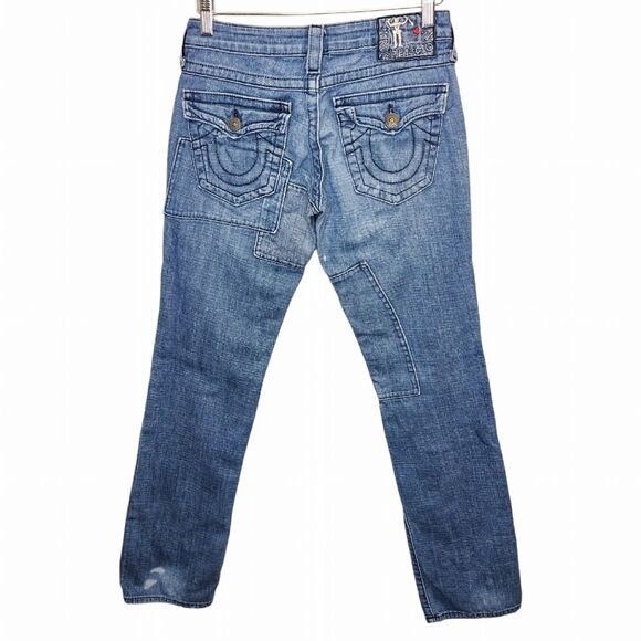 Y2K Vintage True Religion Women's 27 Billy Denim Patchwork Straight Leg Jeans - Picture 7 of 15
